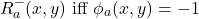 \begin{equation*}R_a^{-} (x,y) \text{ iff } \phi_a(x,y) = -1\end{equation*}