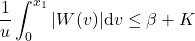 \[\frac{1}{u} \int_0^{x_1}|W(v)| \mathrm{d} v \leq \beta+K\]