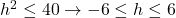 h^2 \leq 40 \rightarrow -6 \leq h \leq 6