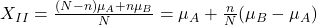 X_{II} &= \frac{(N-n)\mu_A + n\mu_B}{N} = \mu_A + \frac{n}{N}(\mu_B - \mu_A)