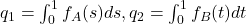 q_1 = \int_{0}^{1} f_{A} (s)ds, q_2 = \int_{0}^{1} f_{B} (t)dt