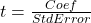 t = \frac{Coef}{Std Error}