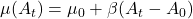 \mu(A_t) = \mu_0 + \beta(A_t - A_0)