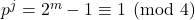 p^j = 2^m - 1 \equiv 1 \pmod{4}