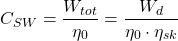 \begin{equation*}C_{SW} = \frac{W_{tot}}{\eta_0} = \frac{W_d}{\eta_0 \cdot \eta_{sk}}\end{equation*}
