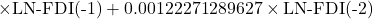 \[\times \text{LN-FDI(-1)} + 0.00122271289627 \times \text{LN-FDI(-2)}\]