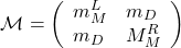 \begin{equation*}\mathcal{M}=\left(\begin{array}{ll}m_M^L & m_D \\m_D & M_M^R\end{array}\right)\end{equation*}