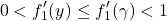 \[0 < f_1'(y) \leq f_1'(\gamma) < 1\]
