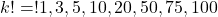 k!=!1,3,5,10,20,50,75,100
