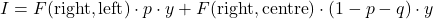 \[I = F(\text{right}, \text{left}) \cdot p \cdot y + F(\text{right}, \text{centre}) \cdot (1 - p - q) \cdot y\]