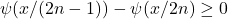 \psi(x /(2 n-1))-\psi(x / 2 n) \geq 0