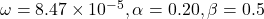 \omega = 8.47 \times 10^{-5}, \; \alpha = 0.20, \; \beta = 0.5