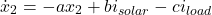 \[\dot{x}_2 &= -a x_2 + b i_{solar} - c i_{load}\]