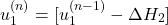 \begin{equation*}u_1^{(n)} = [u_1^{(n-1)}-\Delta H_2]\end{equation*}