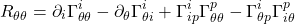 \begin{equation*}R_{\theta \theta} = \partial_i \Gamma_{\theta \theta}^i - \partial_\theta \Gamma_{\theta i}^i + \Gamma_{ip}^i \Gamma_{\theta \theta}^p - \Gamma_{\theta p}^i \Gamma_{i \theta}^p\end{equation*}
