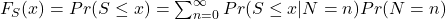 F_S(x) = Pr(S \leq x) = \sum_{n=0}^{\infty} Pr (S \leq x | N=n) Pr (N=n)