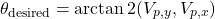 \[\theta_{\text{desired}} = \arctan2(V_{p,y}, V_{p,x})  \]