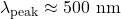 \lambda_{\text{peak}} \approx 500\text{ nm}