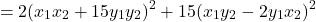 \[= 2(x_1 x_2 + 15y_1 y_2)^2 + 15(x_1 y_2 - 2y_1 x_2)^2\]