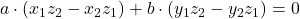 a \cdot (x_1 z_2 - x_2 z_1) + b \cdot (y_1 z_2 - y_2 z_1) = 0