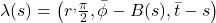 \lambda(s) = \left(r^, \frac{\pi}{2}, \bar{\phi} - B(s), \bar{t} - s\right)