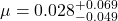\mu=0.028^{+0.069}_{-0.049}