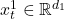 x^1_t \in \mathbb{R}^{d_1}