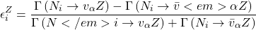 \begin{equation*}\epsilon_{i}^{Z}=\frac{\Gamma\left(N_{i} \rightarrow v_{\alpha} Z\right)-\Gamma\left(N_{i} \rightarrow \bar{v}<em>{\alpha} Z\right)}{\Gamma\left(N</em>{i} \rightarrow v_{\alpha} Z\right)+\Gamma\left(N_{i} \rightarrow \bar{v}_{\alpha} Z\right)}\end{equation*}