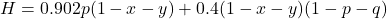 \[H = 0.902p(1-x-y) + 0.4(1-x-y) (1-p-q)\]
