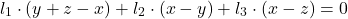\[l_1 \cdot (y + z - x) + l_2 \cdot (x - y) + l_3 \cdot (x - z) = 0\]
