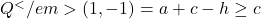 Q^</em>(1, -1) = a + c - h \geq c