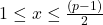 1 \leq x \leq\frac{(p-1)}{2}