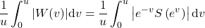 \[\frac{1}{u} \int_0^u|W(v)| \mathrm{d} v=\frac{1}{u} \int_0^u\left|e^{-v} S\left(e^v\right)\right| \mathrm{d} v\]