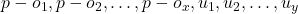 p-o_{1},p-o_{2},…,p-o_{x},u_{1},u_{2},\ldots,u_{y}