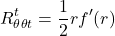 \begin{equation*}R_{\theta \theta t}^{t} = \frac{1}{2} r f'(r)\end{equation*}