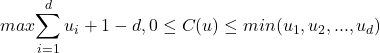 Rendered by QuickLaTeX.com \begin{equation*}max{\sum_{i=1}^{d} u_i + 1 - d,0} \leq C(u) \leq min({u_1,u_2,...,u_d})\end{equation*}