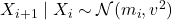 X_{i+1} \mid X_i \sim \mathcal{N}(m_i, v^2)