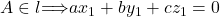 A \in l \implies ax_1 + by_1 + cz_1 = 0