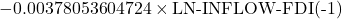 \[- 0.00378053604724 \times \text{LN-INFLOW-FDI(-1)}\]