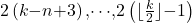 2\left(k\mathrm{-}n\mathrm{+}3\right)\mathrm{,}\mathrm{\cdots }\mathrm{,}2\left(\mathrm{\lfloor }\frac{k}{2}\mathrm{\rfloor }\mathrm{-}1\right)