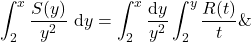 \[\int_2^x \frac{S(y)}{y^2} \mathrm{~d} y&=\int_2^x \frac{\mathrm{d} y}{y^2} \int_2^y \frac{R(t)}{t}\&\]
