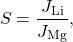 \[S = \frac{J_\text{Li}}{J_\text{Mg}},\]