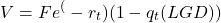 \begin{equation*}V = F e^(-r_t)(1- q_t(LGD))\end{equation*}