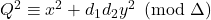 Q^2 \equiv x^2 + d_1d_2y^2 \pmod{\Delta}