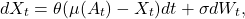 \[dX_t = \theta(\mu(A_t) - X_t)dt + \sigma dW_t,\]