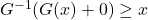 G^{-1}(G(x)+0) \geq x