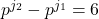 p^{j_2}-p^{j_1}=6