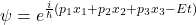 \begin{equation*}\psi = e^{\frac{i}{\hslash}(p_1 x_1 + p_2 x_2 + p_3 x_3 - Et)}\end{equation*}