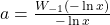 a = \frac{W_{-1}(-\ln x)}{-\ln x}