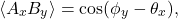 \begin{equation*}\langle A_x B_y \rangle = \cos(\phi_y - \theta_x),\end{equation*}